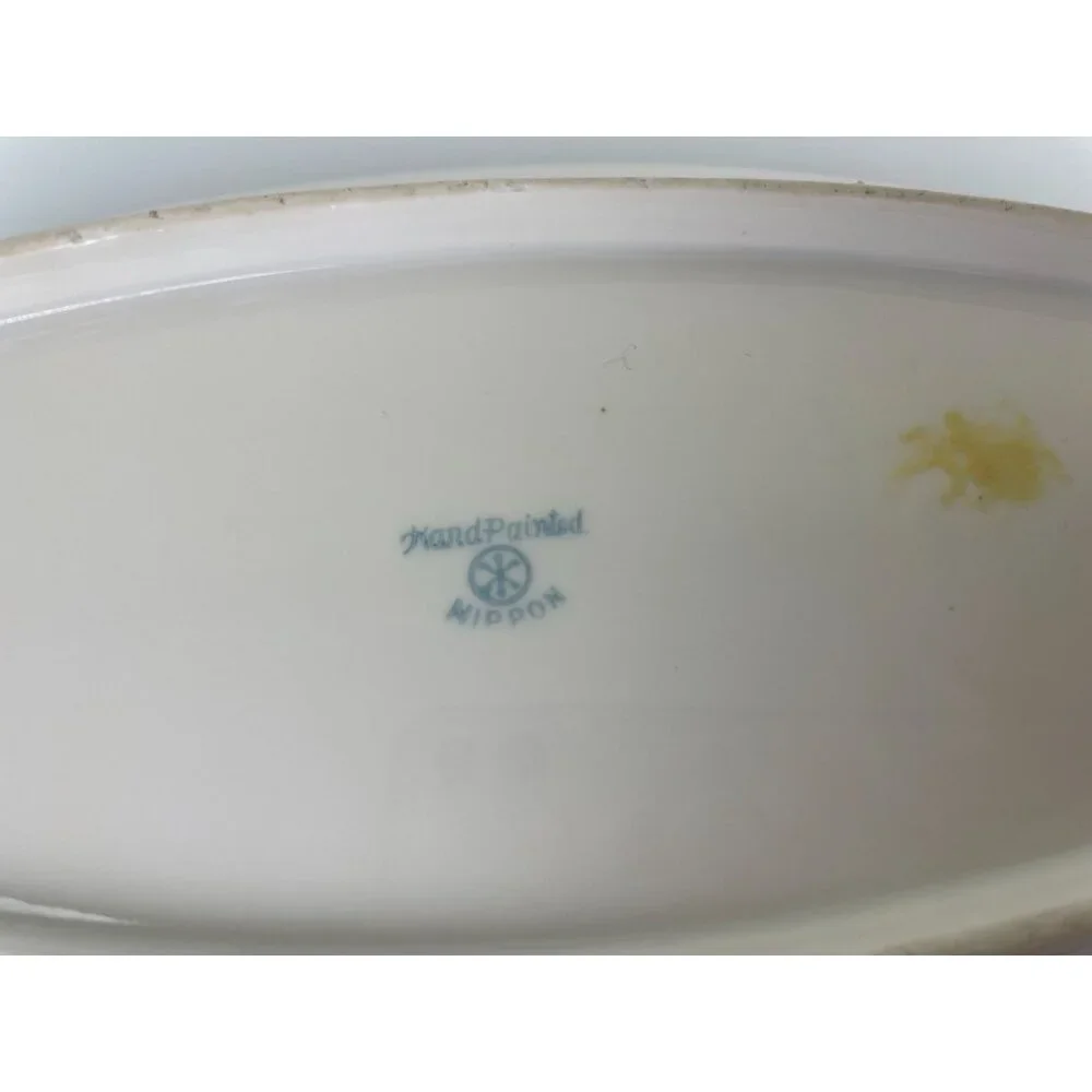 Vintage Hand Painted Nippon Rectangular Serving Platter Gold White Japan